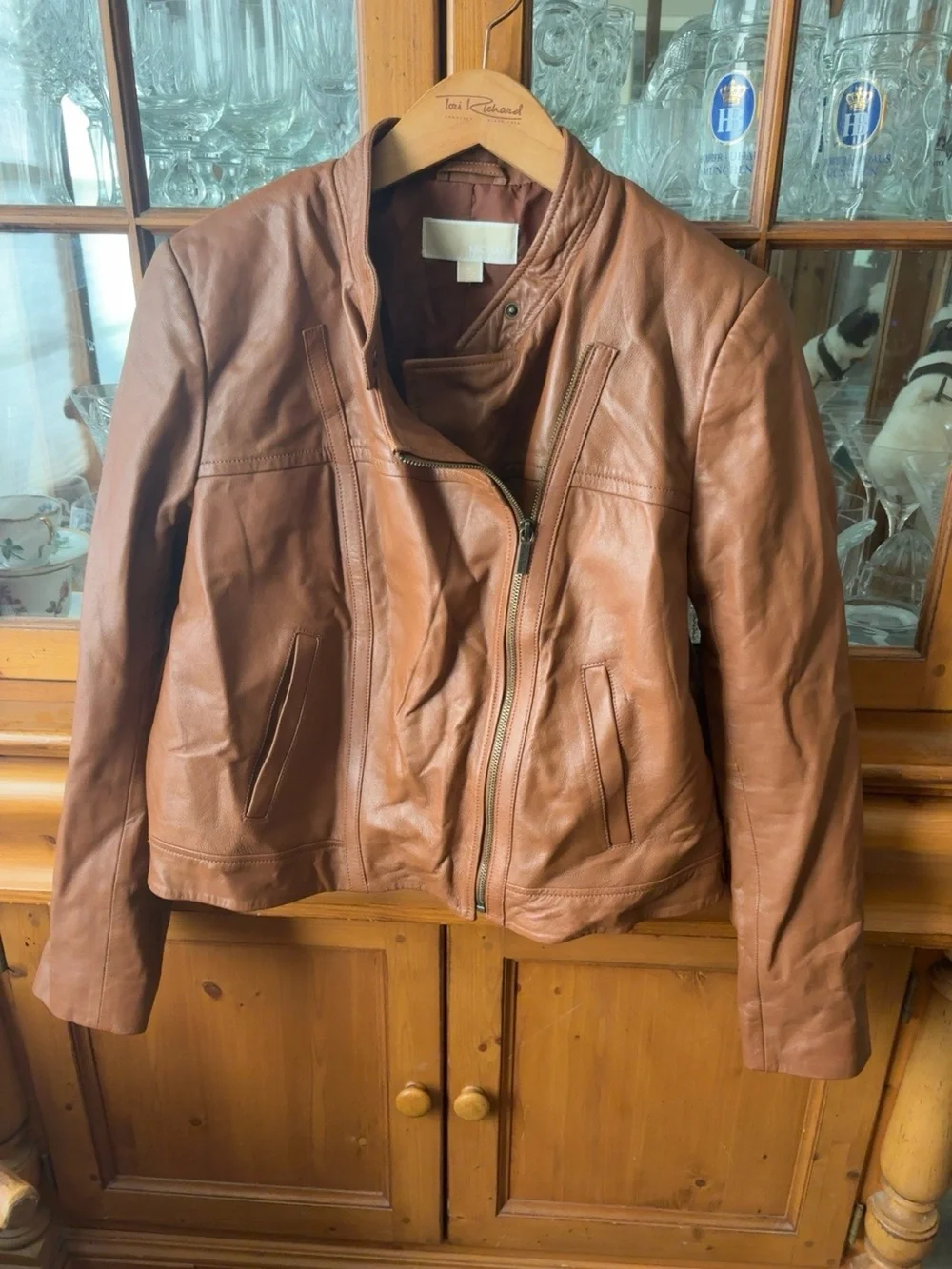 MICHAEL Michael Kors Lamb Leather Moto Jacket Brown XL